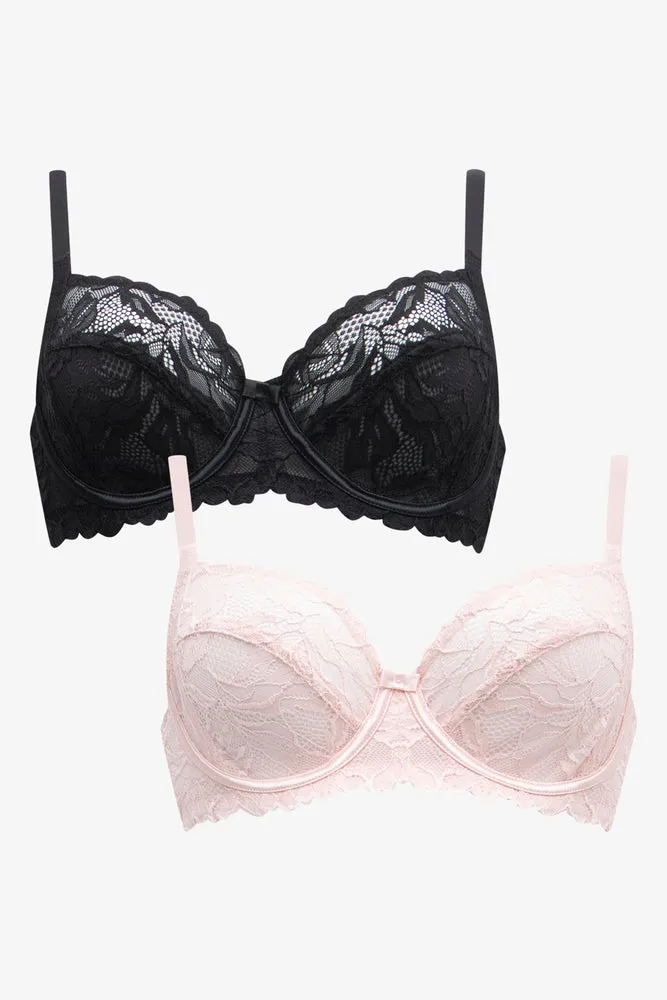 2 Pack Non Padded Underwire Bras Black And Pink