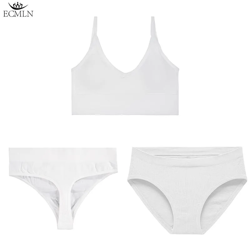 3 Pcs/Set Women's Underwear Set 1 Bra   2 Panties Combination Sexy Backless Tank Top Seamless Cotton Thong Briefs