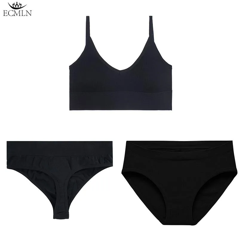 3 Pcs/Set Women's Underwear Set 1 Bra   2 Panties Combination Sexy Backless Tank Top Seamless Cotton Thong Briefs