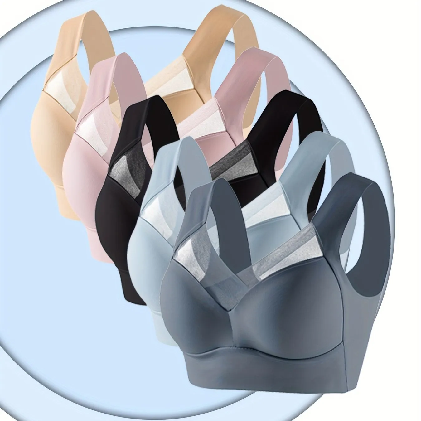 5-Piece Wireless Mesh Sports Bra Set - Ultimate Comfort & Support for Every Workout"
