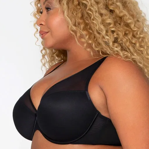 Curvy Couture Sheer Mesh Push Up Bra Black