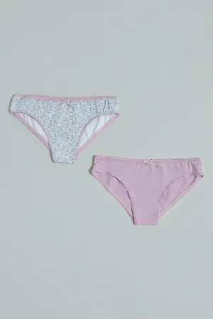 Grey Floral and Pink Hipster Briefs (Pack of 2)