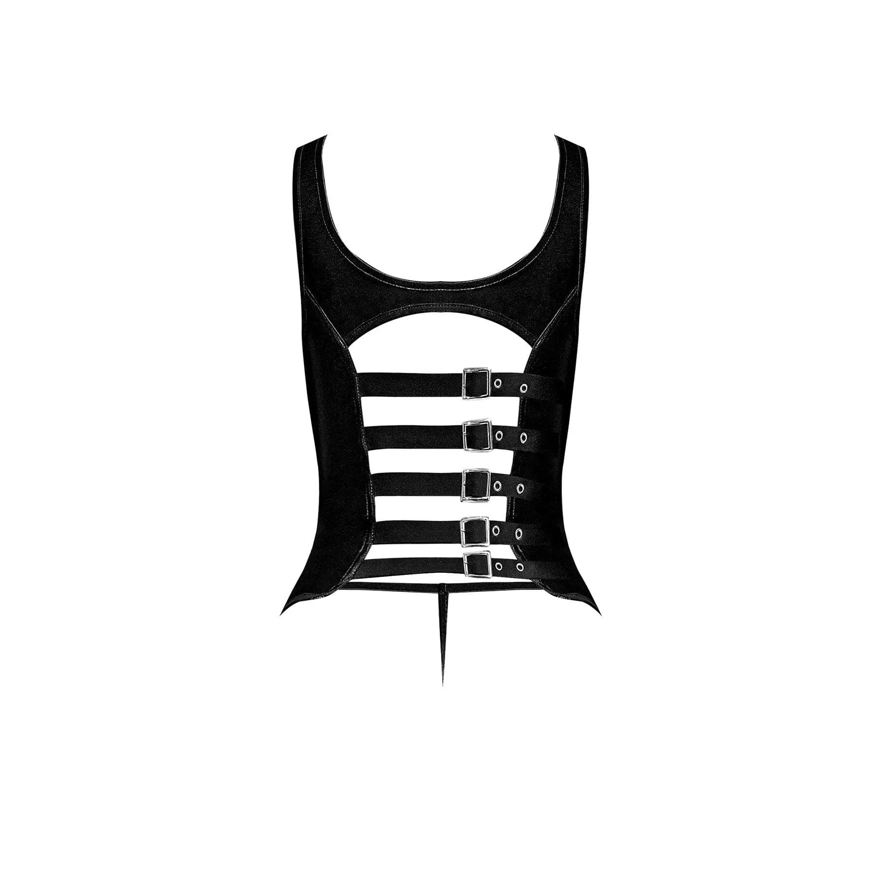 Magic Silk Lust Fetish Harlot Leather Look Cupless Lace-Up Corset & G-String Black