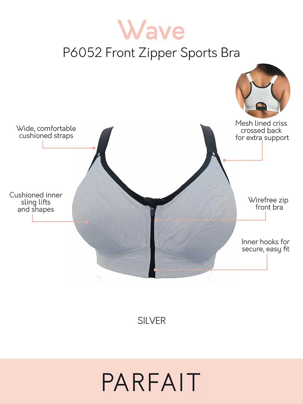 Parfait Wave Wire-free Zip Front Sports Bra