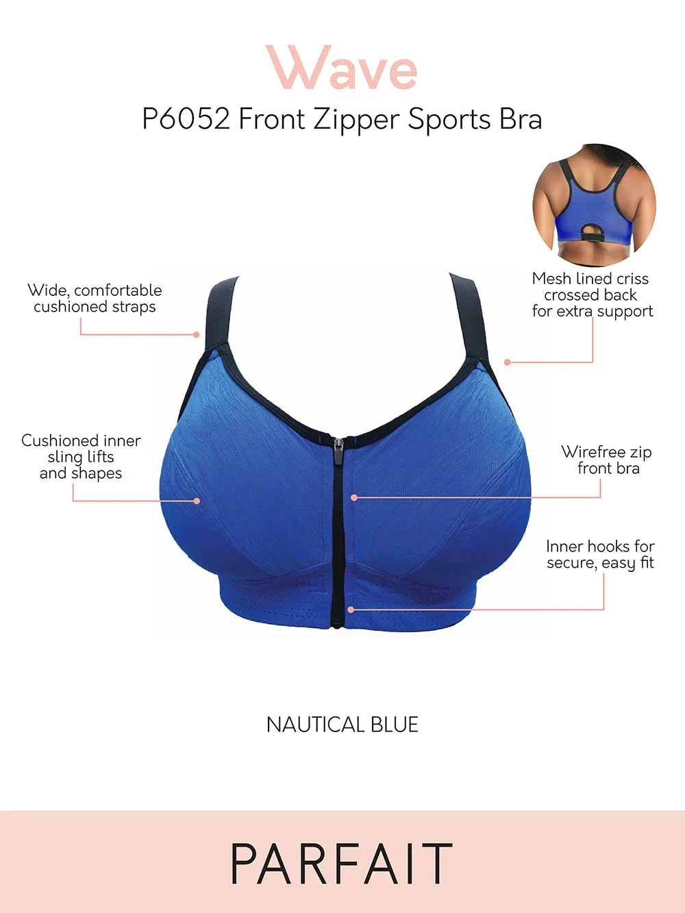 Parfait Wave Wire-free Zip Front Sports Bra