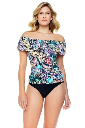 Pre-Order Penbrooke Color Blaze One Shoulder Ruffle Tankini Swimsuit Top