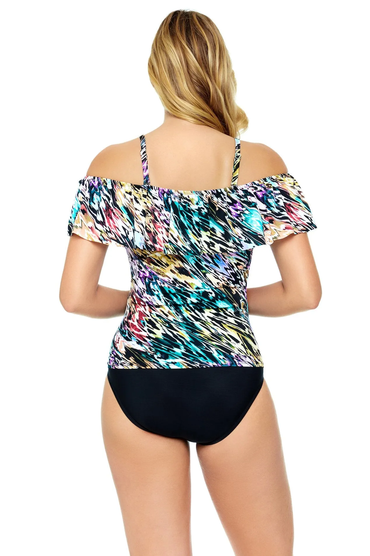 Pre-Order Penbrooke Color Blaze One Shoulder Ruffle Tankini Swimsuit Top
