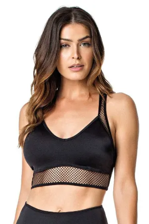 Vestem Black Waist Mesh Cropped Workout Sports Bra