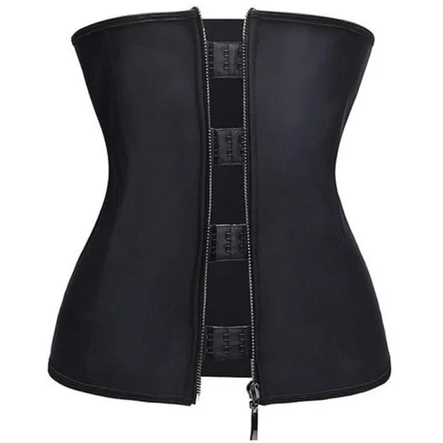 Women Latex Waist Trainer Body Shaper Women Corsets Zipper&Hooks  Shaper Cincher Corset Top Slimming Belt Black Plus Size