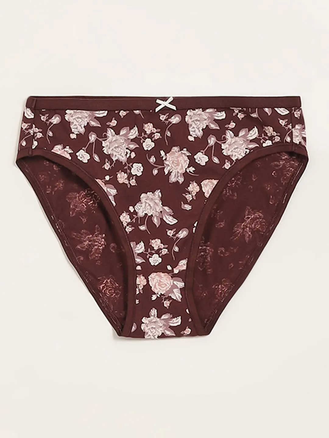 Wunderlove Brown Printed Cotton Blend Hi-Leg Briefs - Pack of 3